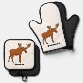 Ensemble De Gant De Cuisine Et De Manique Funny moose (Recto/Verso)