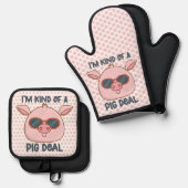Ensemble De Gant De Cuisine Et De Manique Funny Pig Pun (Recto/Verso)
