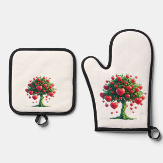 Ensemble De Gant De Cuisine Et De Manique Gant au four avec une belle impression d'une flora