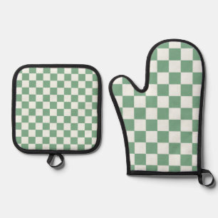 Ensemble De Gant De Cuisine Et De Manique Gant de cuisine à motif à carreaux noir et vert ac