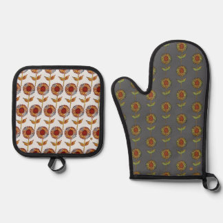 Ensemble De Gant De Cuisine Et De Manique Gant de cuisine Tournesol et Dessous de plat
