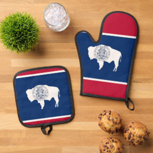 Ensemble De Gant De Cuisine Et De Manique Gant de four, protège-pots, drapeau du Wyoming