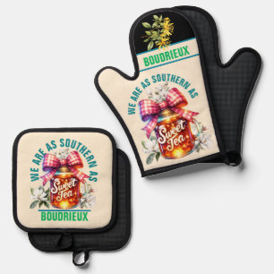 Ensemble De Gant De Cuisine Et De Manique Gants de cuisine et dessous de plat à motif de thé