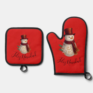 Ensemble De Gant De Cuisine Et De Manique Gants de four et dessous de plat - Feliz Navidad