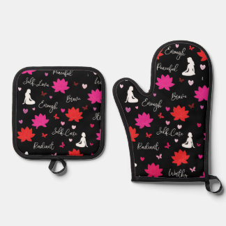 Ensemble De Gant De Cuisine Et De Manique Gants de four et dessous de plat Lotus Fleur Soins