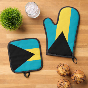 Ensemble De Gant De Cuisine Et De Manique Gants de four et protège-pots, drapeau des Bahamas