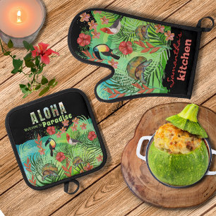 Ensemble De Gant De Cuisine Et De Manique Gants et dessous de plat Tropical Aloha Paradise
