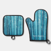 Ensemble De Gant De Cuisine Et De Manique Glam Aqua Sparkle Stripes (Recto)