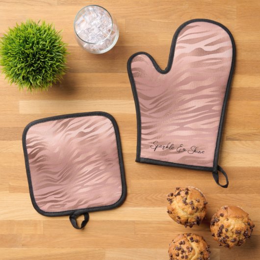 Ensemble De Gant De Cuisine Et De Manique Glam Rose Gold Zebra Print (De haut en bas)