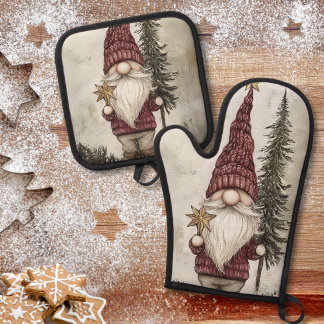 Ensemble De Gant De Cuisine Et De Manique Gnome de Noël pour les Fêtes