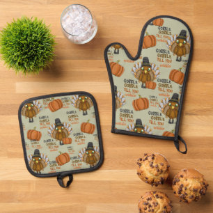 Ensemble De Gant De Cuisine Et De Manique Gobble Gobble Jusqu'à ce que vous tournez sur mesu