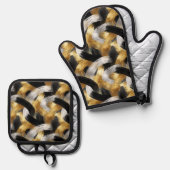 Ensemble De Gant De Cuisine Et De Manique Gold Silver Black Christmas Celebration (Recto/Verso)