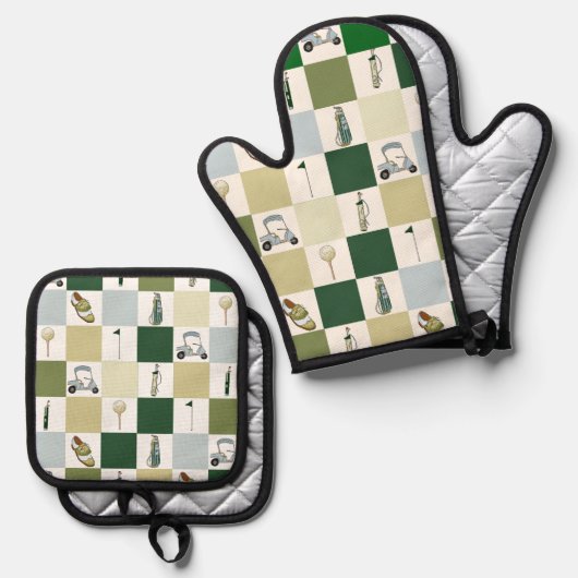 Ensemble De Gant De Cuisine Et De Manique Golf (Recto/Verso)