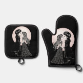 Ensemble De Gant De Cuisine Et De Manique Gothique Emo Enfants Kiss Valentine's Day (Recto)