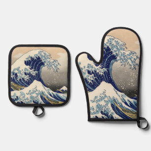 Ensemble De Gant De Cuisine Et De Manique Grande vague Kanagawa peinture japonaise