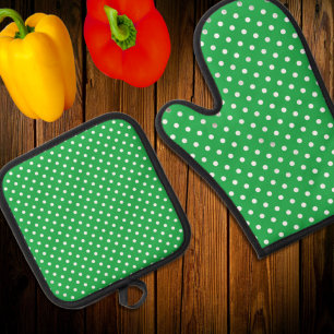 Ensemble De Gant De Cuisine Et De Manique Green Polka