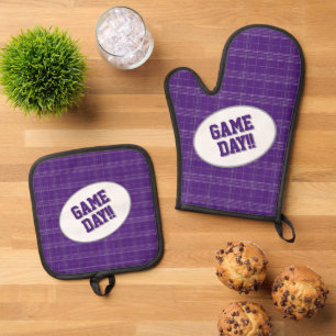 Ensemble De Gant De Cuisine Et De Manique Grenouille à cornes violet Plaid Motif Jour
