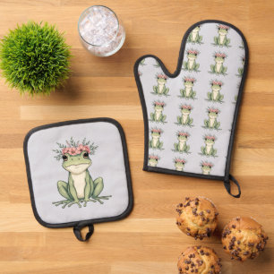 Ensemble De Gant De Cuisine Et De Manique Grenouille florale en gros Cottagecore Art