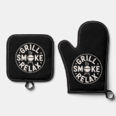 Ensemble De Gant De Cuisine Et De Manique Grill Smoke Relax BBQ Quote (Recto)