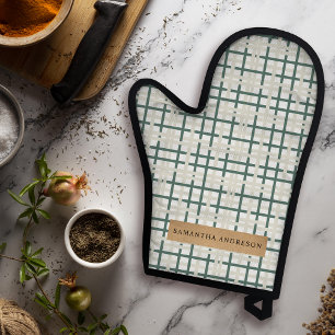 Ensemble De Gant De Cuisine Et De Manique Grille Montauk moderne Vert & Beige