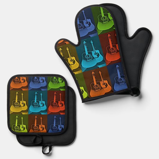 Ensemble De Gant De Cuisine Et De Manique guitare (Recto/Verso)