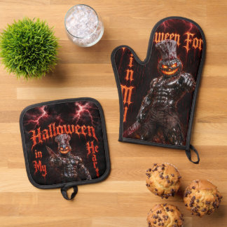 Ensemble De Gant De Cuisine Et De Manique Halloween à jamais dans mon cœur Gothique Citrouil