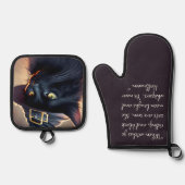 Ensemble De Gant De Cuisine Et De Manique Halloween de chat noir (Recto)