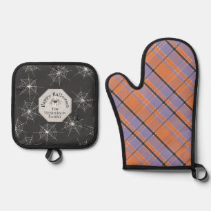 Ensemble De Gant De Cuisine Et De Manique Halloween Déplaisant Spider Webs et Plaid Custom