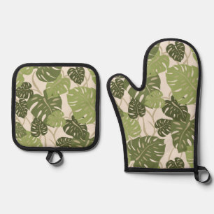 Ensemble De Gant De Cuisine Et De Manique Hanger de Cliff Hawaii Monstera Feuille verte