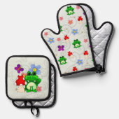 Ensemble De Gant De Cuisine Et De Manique Happy Frog (Recto/Verso)