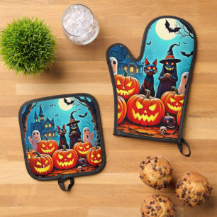 Ensemble De Gant De Cuisine Et De Manique Haunted Halloween conception de nuit