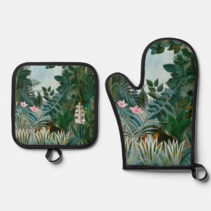 Ensemble De Gant De Cuisine Et De Manique Henri Rousseau - La jungle équatoriale