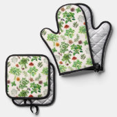 Ensemble De Gant De Cuisine Et De Manique Herbes et épices d'aquarelle (Recto/Verso)