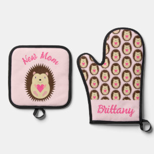Ensemble De Gant De Cuisine Et De Manique Hérisson Bébé Fille Rose Mignon Personnalisé