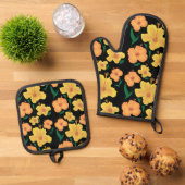 Ensemble De Gant De Cuisine Et De Manique Hibiscus (De haut en bas)