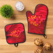 Ensemble De Gant De Cuisine Et De Manique Hibiscus (De haut en bas)