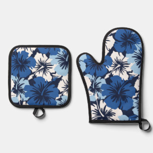 Ensemble De Gant De Cuisine Et De Manique Hibiscus épopé Hawaii Floral Aloha Blues