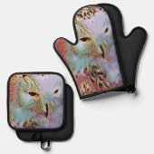 ENSEMBLE DE GANT DE CUISINE ET DE MANIQUE HIBOU (Recto/Verso)