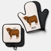 Ensemble De Gant De Cuisine Et De Manique Highland cow (Recto/Verso)