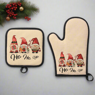 Ensemble De Gant De Cuisine Et De Manique Ho Ho Ho ! Gnomes de Noël nordique Kichen