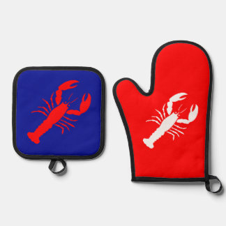 Ensemble De Gant De Cuisine Et De Manique Homard Rouge Blanc & Bleu 4 juillet 4Deidre