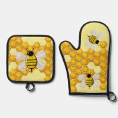 Ensemble De Gant De Cuisine Et De Manique Honey Comb 3D Whimsey (Recto)