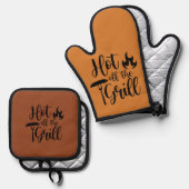 Ensemble De Gant De Cuisine Et De Manique Hot Off Grill Brown et noir (Recto/Verso)