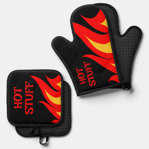 Ensemble De Gant De Cuisine Et De Manique Hot Stuff BBQ flammes incendie personnalisée
