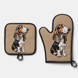 Ensemble De Gant De Cuisine Et De Manique Hound Tricolor Basset