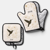 Ensemble De Gant De Cuisine Et De Manique Hummingbird Botanical Personalized Kitchen (Recto/Verso)