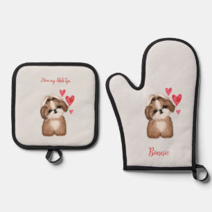 Ensemble De Gant De Cuisine Et De Manique I Love my Shih Tzu Chien Personnalisé