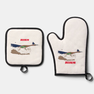 Ensemble De Gant De Cuisine Et De Manique Illustration amusante de la caricature d'oiseau du