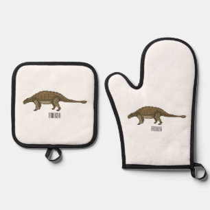 Ensemble De Gant De Cuisine Et De Manique Illustration de dessin animé d'Ankylosaurus 