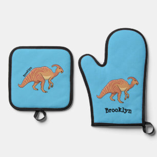 Ensemble De Gant De Cuisine Et De Manique Illustration de dinosaure parasaurolophus mignon e